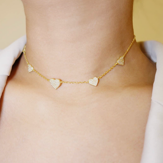 CZ Pave Multi Hearts Choker