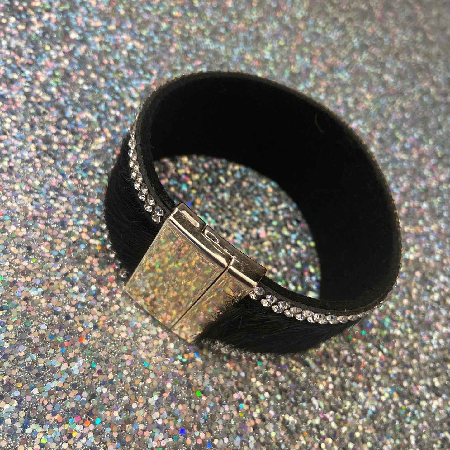 Rhinestones and Fur Bracelet