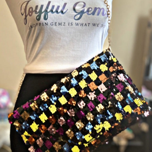 Checker Sequin Clutch
