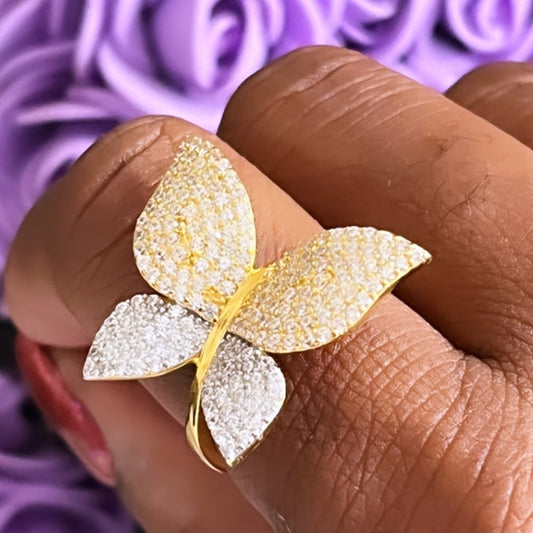 Sterling Silver Two Tone Butterfly Ring