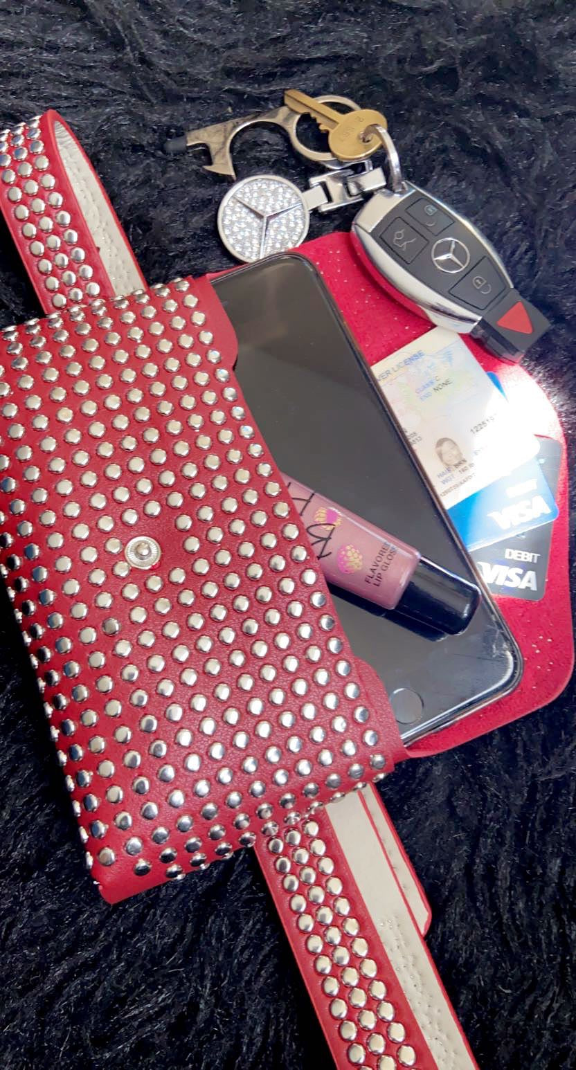 Red Studded Belt Bag