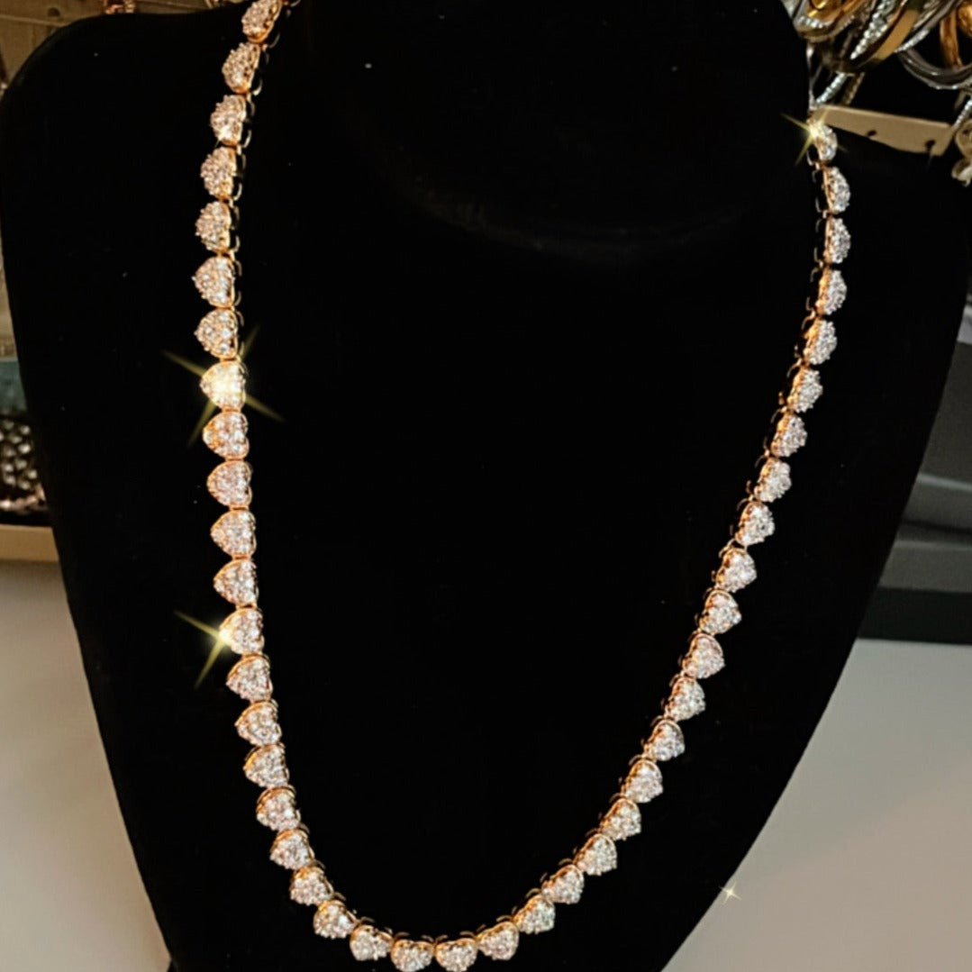 Pave' Heart Tennis Necklace