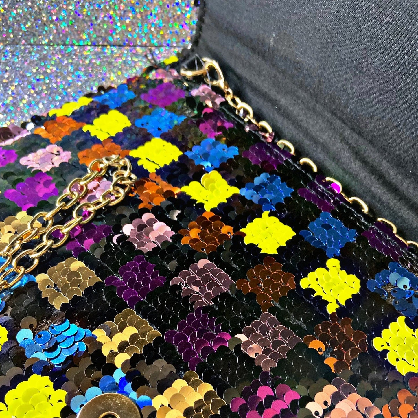 Checker Sequin Clutch