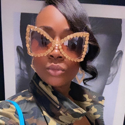 Oversize Rhinestone Retro Cat Eye Sunglasses