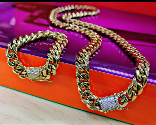 Cuban Link Chain and Bracelet with Micro CZ