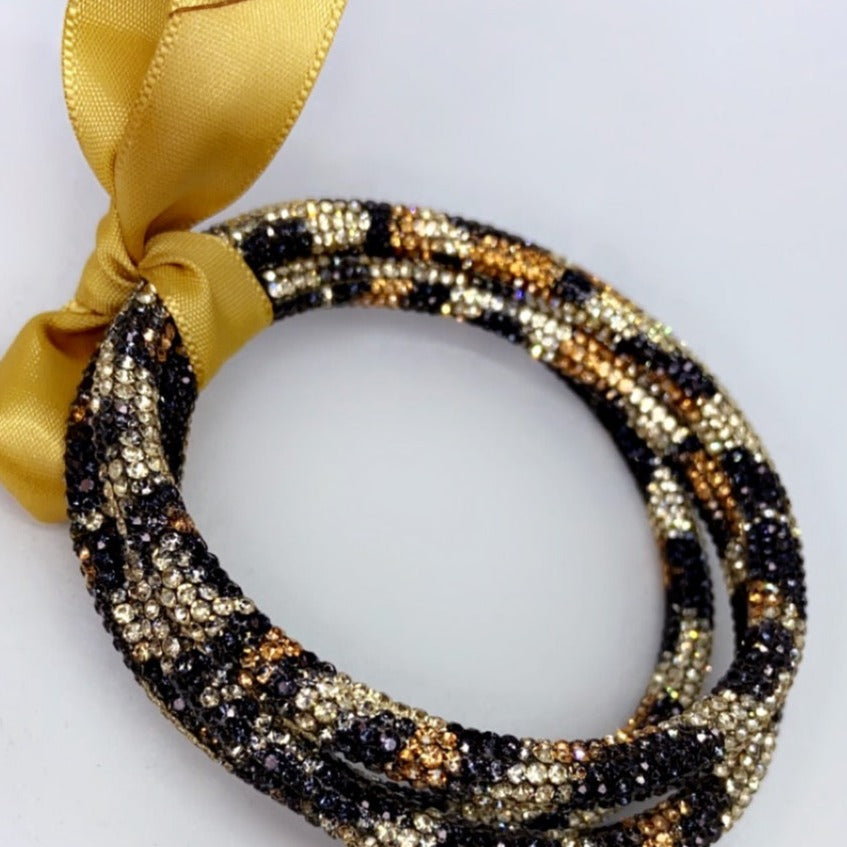 Leopard Print Rhinestone Bangle set